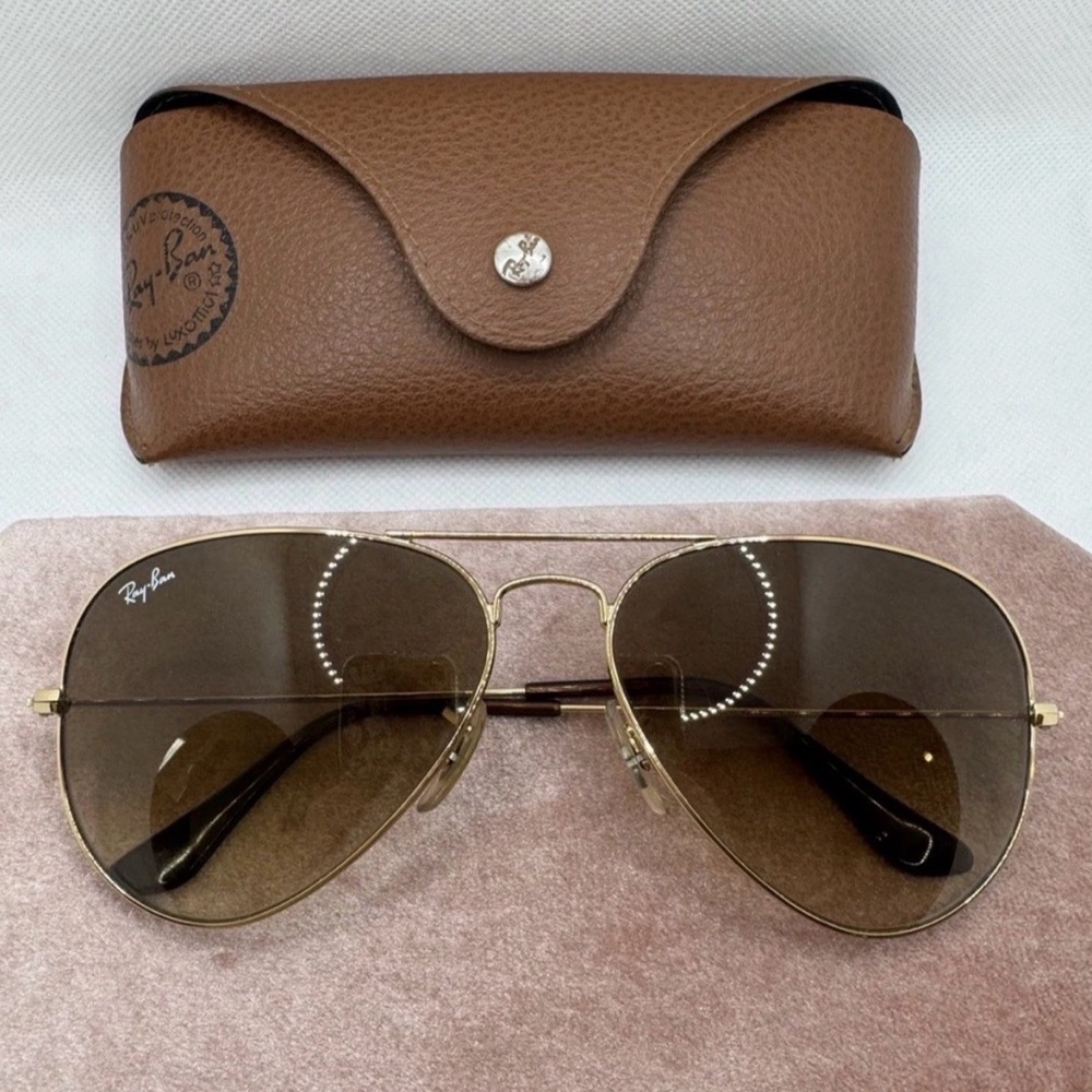 Ray-Ban RB3025 Aviator Brown Gradient Lens Gold Frame 58mm Sunglasses Italy